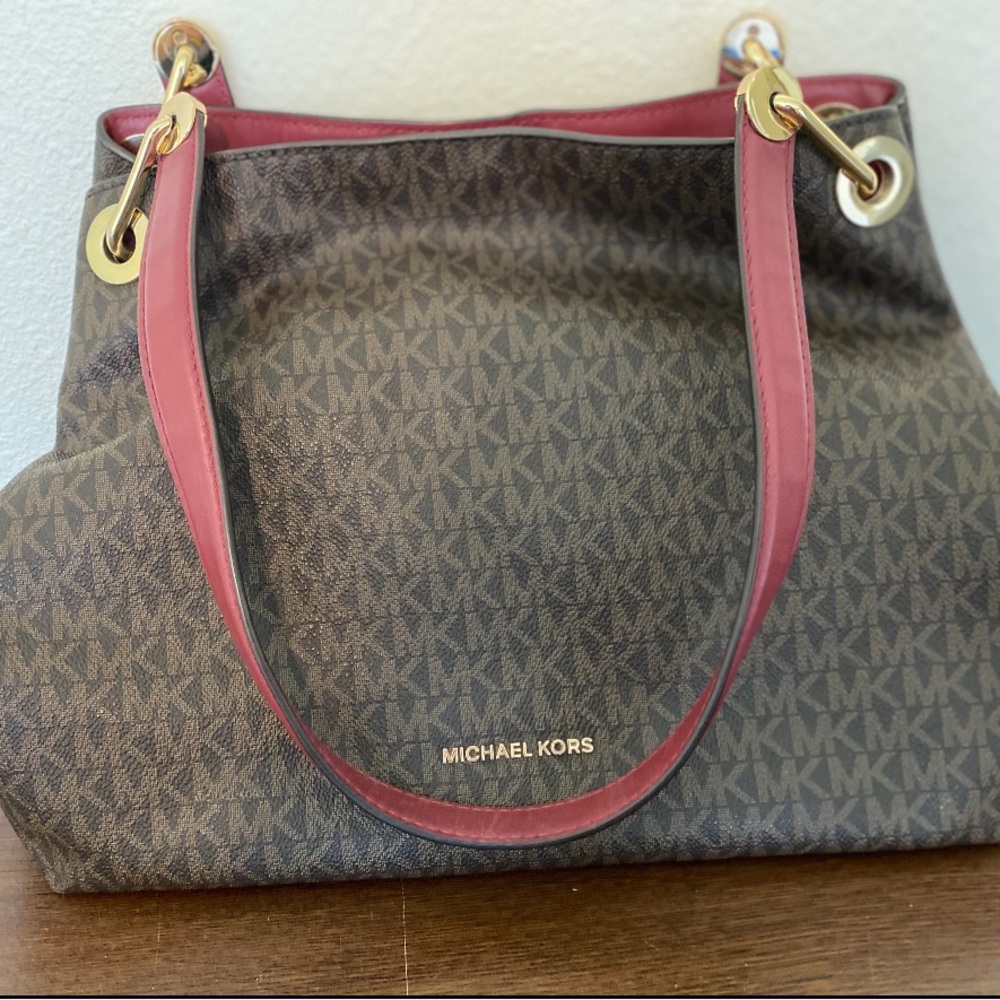 Michael Kors Brown and Maroon Shoulder Bag with Gold Hardware